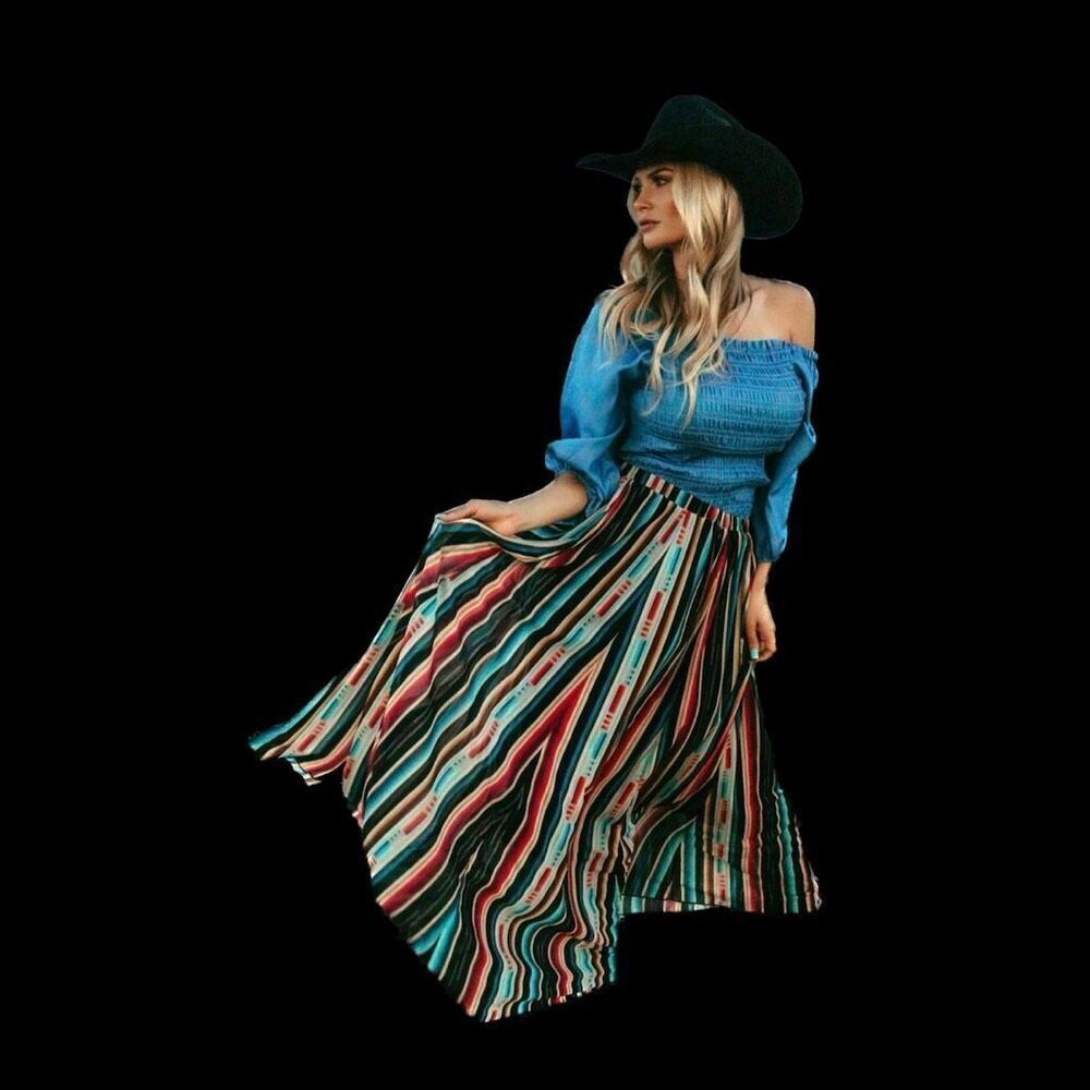 Womens Western Serape Kreek Maxi Pull On Showstopper Fiesta Skirt Size 2X / 3X - Picture 6 of 7